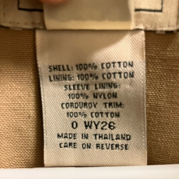 LL Bean Chore Barn Corduroy Trim Khaki Tan Jacket Flannel Lined womens M Petite - Picture 4 of 7